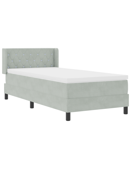Letto a Molle con Materasso Grigio Chiaro 90x200 cm Velluto