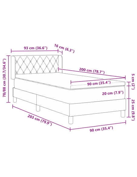 Letto con Base a Molle e Materasso Nero 90x200 cm Velluto