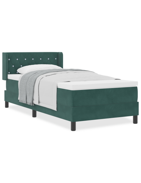 Letto Box Spring con Materasso Verde Scuro 90x200 cm Velluto