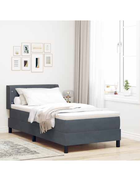 Letto a Molle  con Materasso Grigio Scuro 100x200 cm in Velluto