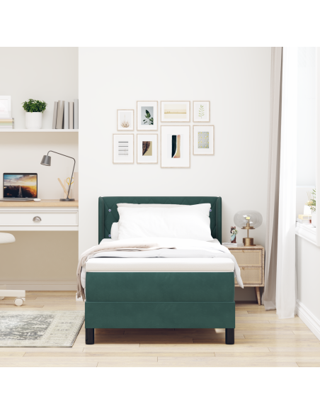 Letto a Box con Materasso Verde Scuro 100x200 cm in Velluto