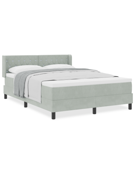 Letto Box Spring con Materasso Grigio Chiaro 140x190 cm Velluto