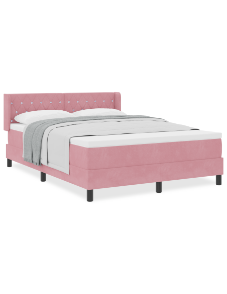 Letto Box Spring con Materasso Rosa 140x190 cm in Velluto