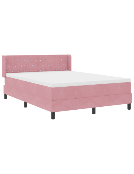 Letto Box Spring con Materasso Rosa 140x190 cm in Velluto
