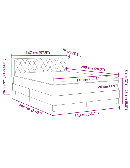 Letto a Rete con Materasso Grigio Chiaro 140x200 cm Velluto