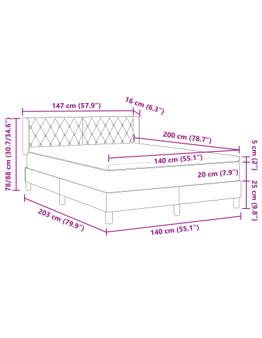 Letto a molle con materasso Blu Scuro 200 x 140 cm Poliestere