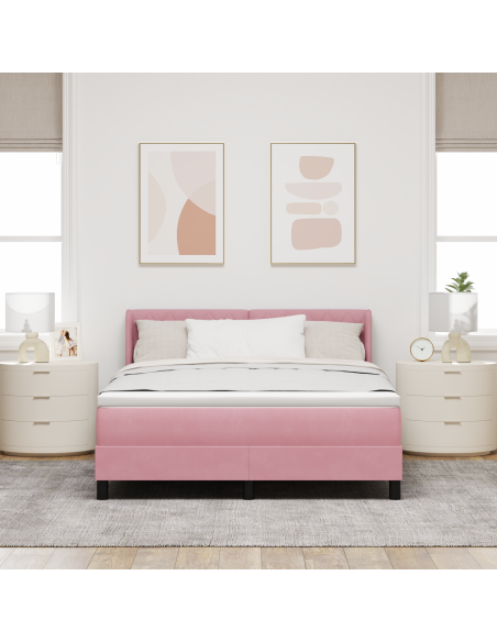 Letto Box Spring con Materasso Rosa 140x200 cm Velluto