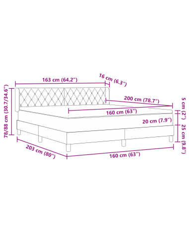 Letto a molle Grigio chiaro 200 x 160 cm Poliestere