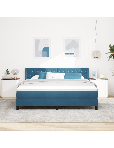 Letto a Molle Box con Materasso Blu Scuro 180x200 cm Velluto