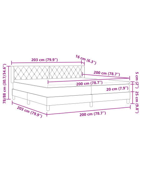 Letto Box Spring con Materasso nero 200x200 cm in Velluto
