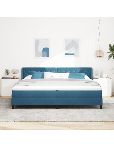 Letto Box Spring  con Materasso Blu Scuro 200x200 cm in Velluto