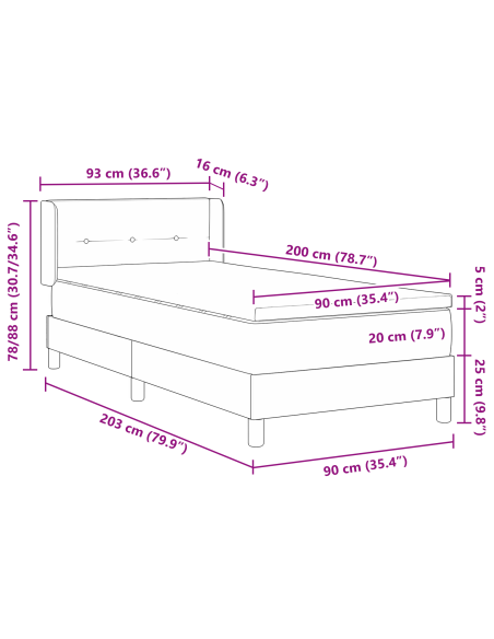 Letto a molle con materasso Blu Scuro 200 x 90 cm Poliestere