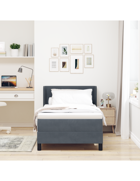 Letto Box Spring con Materasso Grigio Scuro 100x200 cm Velluto