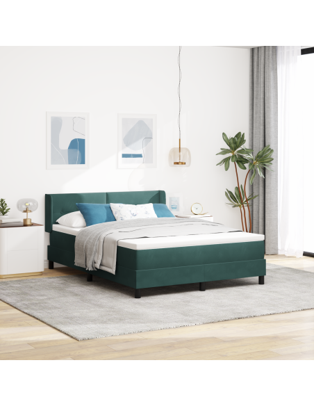 Letto Box Spring con Materasso Verde Scuro 140x190 cm Velluto