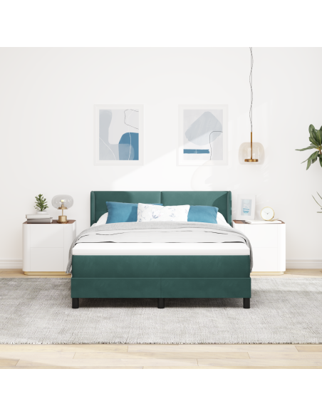 Letto Box Spring con Materasso Verde Scuro 140x190 cm Velluto