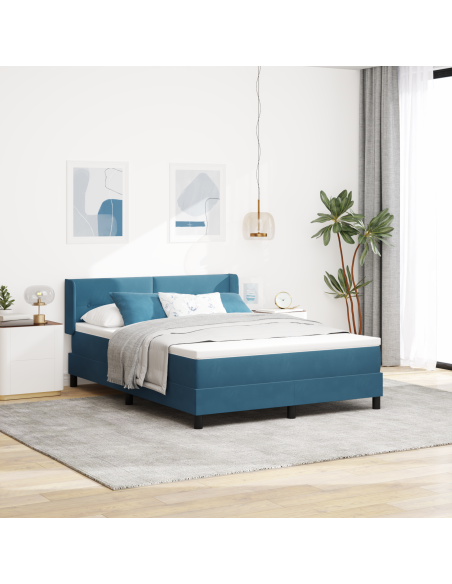 Letto Box Spring  con Materasso Blu Scuro 140x190 cm in Velluto