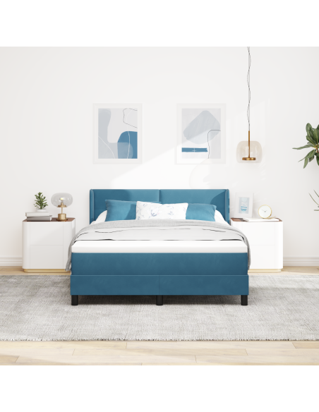 Letto Box Spring  con Materasso Blu Scuro 140x190 cm in Velluto