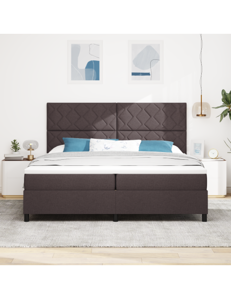 Letto con Rete a Molla e Materasso & LED Marrone Scuro 200x200 cm Tessuto