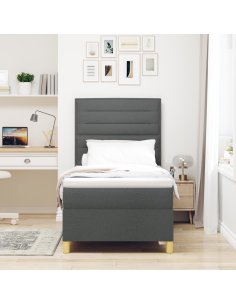 Letto a Sorgente LED Grigio scuro 90 x 200 cm Tessuto