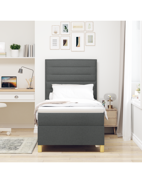 Letto Box Spring con Materasso e LED Grigio Scuro 90x200 cm Tessuto