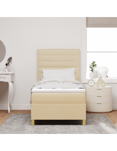 Letto Box Spring con Materasso & Luce LED Panna 90x200 cm Tessuto