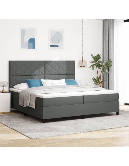 Letto con Piatto D'Appoggio con Materasso & LED Grigio Scuro 200x200 cm Tessuto
