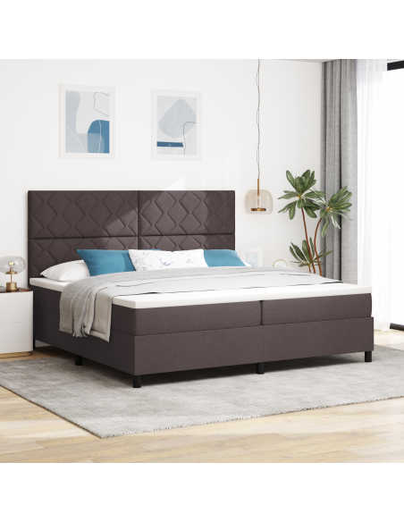 Letto con Rete a Molla e Materasso & LED Marrone Scuro 200x200 cm Tessuto