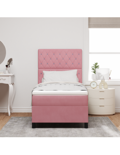 Letto a Sorgente LED con materasso Rosa 90 x 190 cm Tessuto
