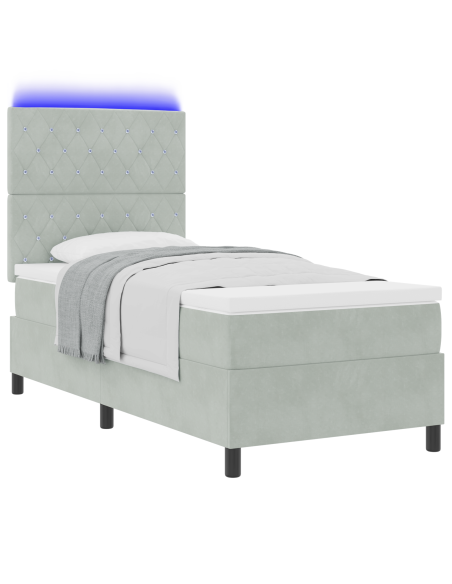 Letto a Box con Materasso e Luce LED Grigio Chiaro 90x200 cm in Velluto
