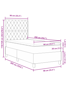 Letto a Sorgente LED Grigio scuro 90 x 200 cm Tessuto