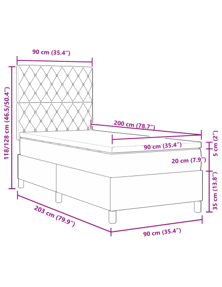 Letto Box Spring con Materasso e LED Verde Scuro 90x200 cm Velluto