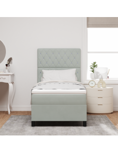 Letto a Sorgente LED Grigio chiaro 100 x 200 cm Tessuto