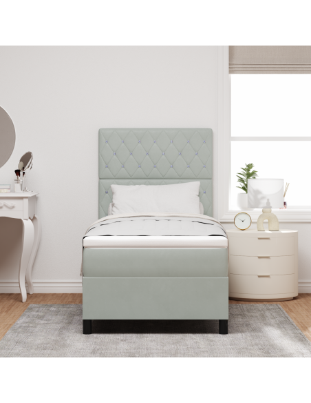 Letto Box Spring con Materasso e Luce LED Grigio Chiaro 100x200 cm Velluto