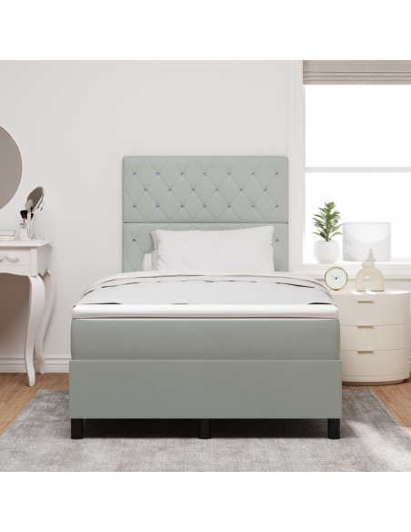 Box Spring Letto con Materasso e Luce LED Grigio Chiaro 120x190 cm in Velluto