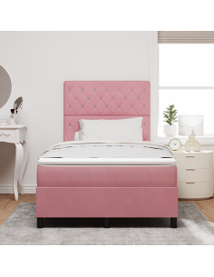 Letto a Sorgente LED con materasso Rosa 120 x 190 cm Tessuto
