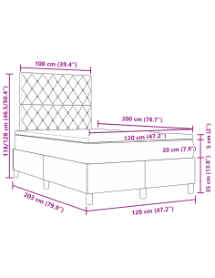Letto a Sorgente LED Grigio scuro 120 x 200 cm Tessuto