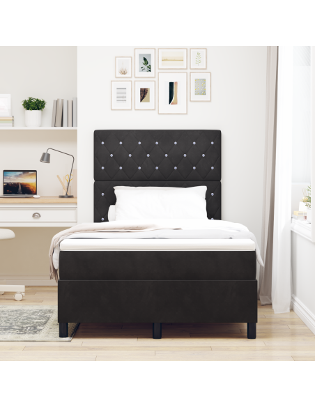Letto Box Spring con Materasso e LED Nero 120x200 cm in Velluto
