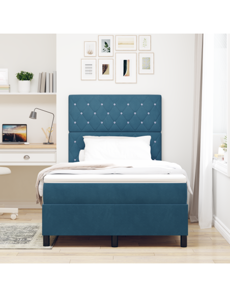 letto a molle con materasso e LED blu scuro 120x200 cm in velluto