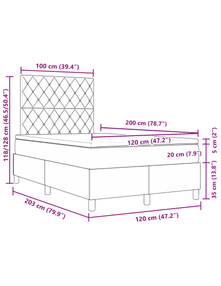 Letto a Molle con Materasso e LED Rosa 120x200 cm in Velluto
