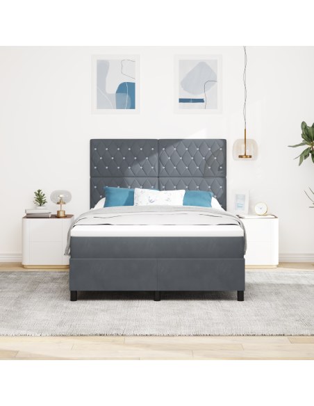 Letto a Molle con Materasso e LED Grigio Scuro 140x190 cm Velluto