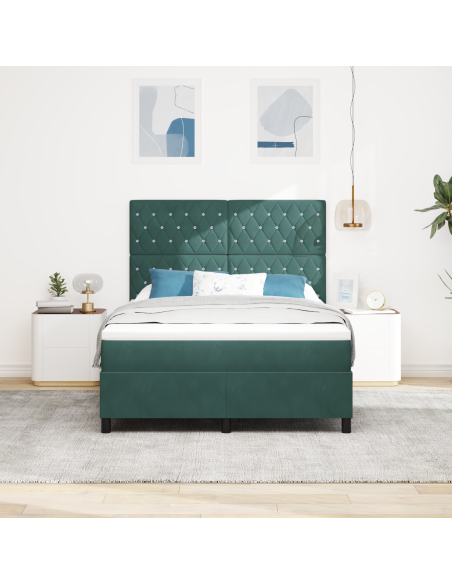 Letto a Molla con Materasso e LED Verde Scuro 140x190 cm Velluto