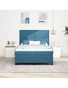 Letto a Sorgente LED Blu Scuro 140 x 190 cm Tessuto