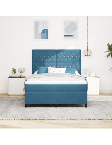 Letto a Sorgente LED Blu Scuro 140 x 190 cm Tessuto