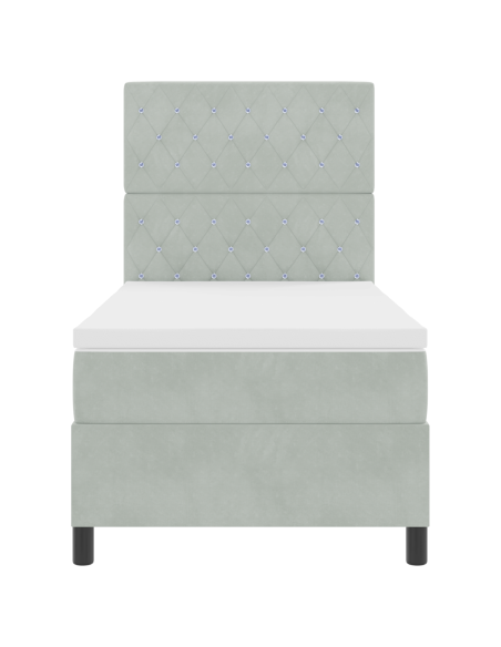 Letto a Box con Materasso e Luce LED Grigio Chiaro 90x200 cm in Velluto