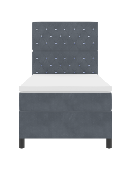 Letto Box Spring con Materasso e LED Grigio Scuro 90x200 cm Velluto