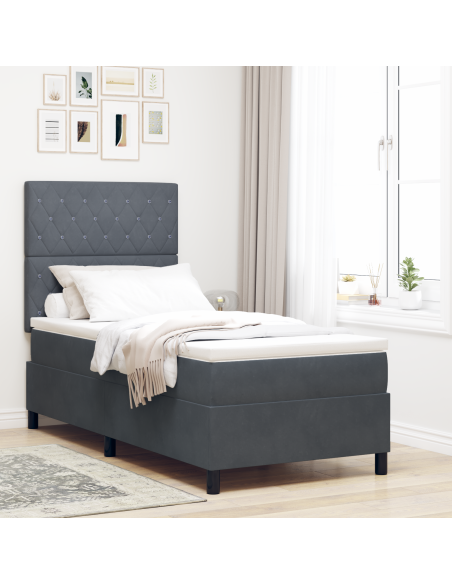 Letto Box Spring con Materasso e LED Grigio Scuro 100x200 cm Velluto