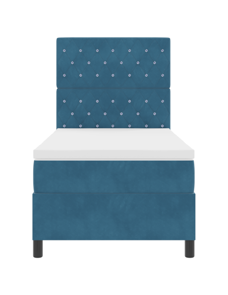 Letto Box Spring con Materasso & LED Blu Scuro 100x200 cm Velluto