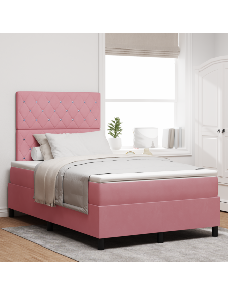 Letto a Box Spring con Materasso e LED Rosa 120x190 cm Velluto