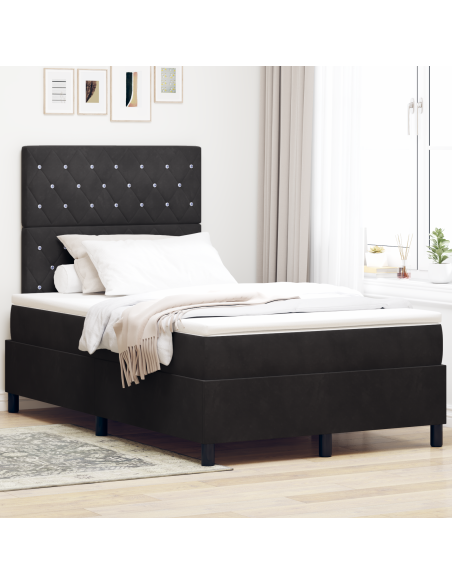 Letto Box Spring con Materasso e LED Nero 120x200 cm in Velluto