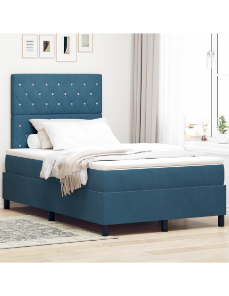 letto a molle con materasso e LED blu scuro 120x200 cm in velluto